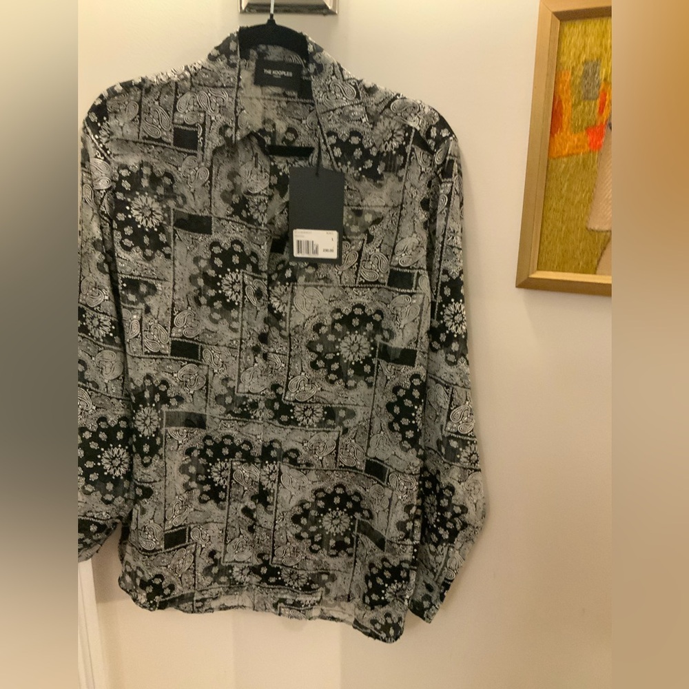 The Kooples Black, Grey and White Button Down Blouse.  Size 1 (2-4)